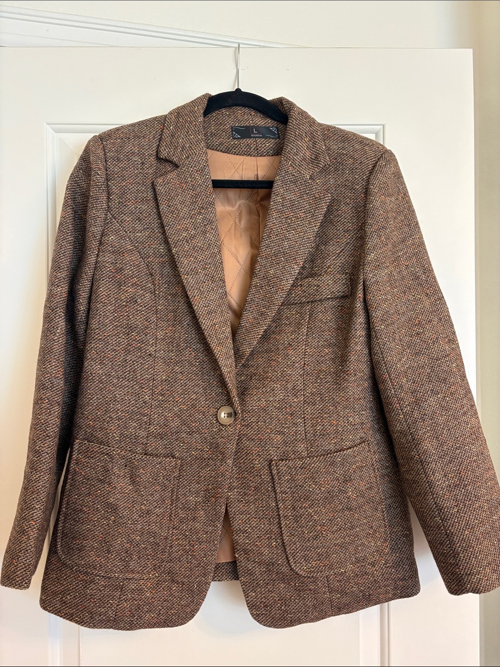Womens Brown Tweed Blazer Jacket - Classic Single-Button